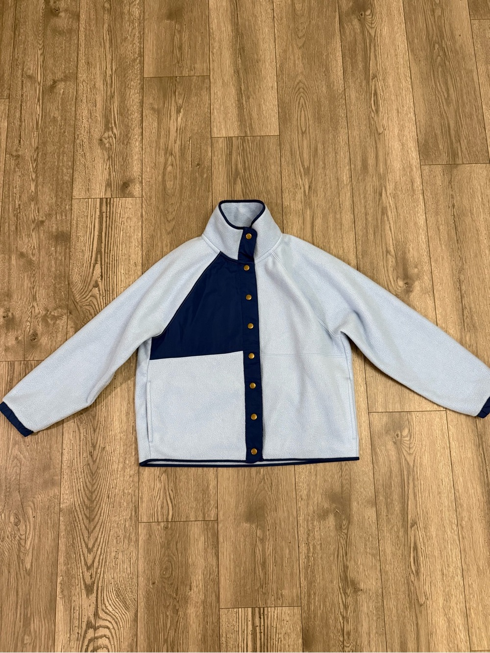 J Crew Blue Fleece Snap Button Mock Neck Women Size: Medium Shirt Jacket